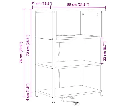 Nakts Skapītis Melns Ozols 55 X 31 X 76 Cm Inženierijas Koks Vidaxl