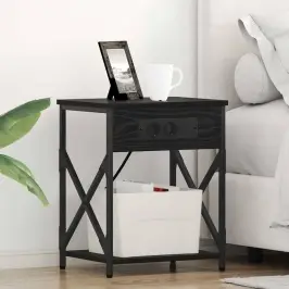 Naktinis Staliukas Su Įkrovimo Stotimi 2 Pcs Juoda Ąžuolo