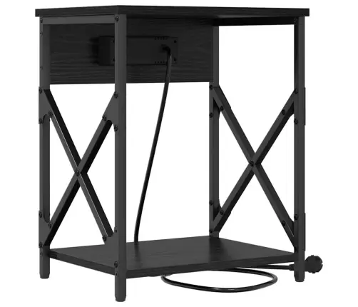 Naktinis Staliukas Su Įkrovimo Stotimi 2 Pcs Juoda Ąžuolo