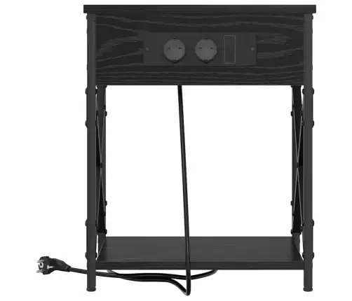 Naktinis Staliukas Su Įkrovimo Stotimi 2 Pcs Juoda Ąžuolo