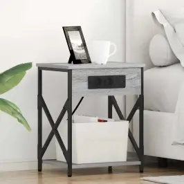 Nakts Skapis Ar Uzlādes Staciju 2 Pcs Pelēka Sonomas Ozola Vidaxl