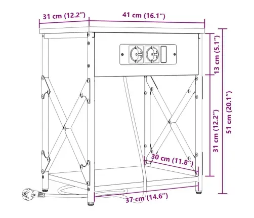 Nakts Skapītis Brūna Ozolkoka 41 X 31 X 51 Cm Inženierijas Koks Vidaxl
