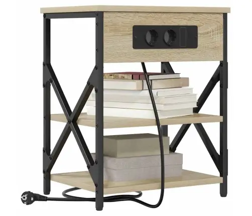 Nakts Skapis Ar Uzlādes Staciju Sonomas Ozola Inženierijas Koks Vidaxl