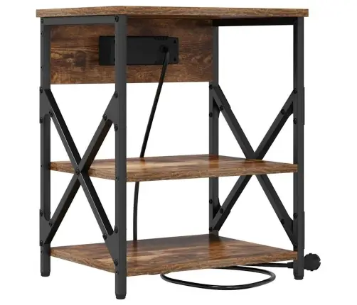 Nakts Skapis Ar Uzlādes Staciju Ar Plauktu Dūmakaina Ozolkoka Vidaxl