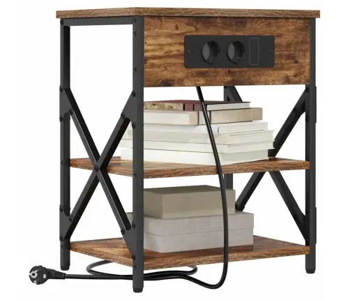 Nakts Skapis Ar Uzlādes Staciju Ar Plauktu Dūmakaina Ozolkoka Vidaxl