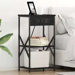 Nakts Skapītis Melns Ozolkoks 41 X 31 X 76 Cm Inženierijas Koks Vidaxl