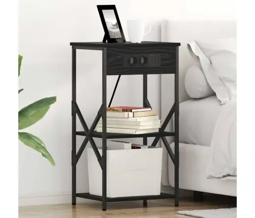 Gultas Skapji Ar Plauktu Ar Uzglabāšanu 2 Pcs Melns Ozols 41 X 31 X 76 Cm Vidaxl