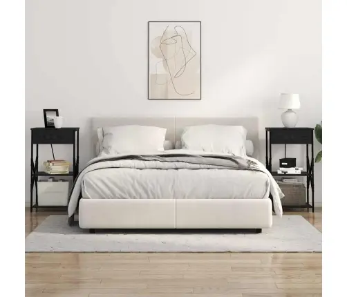 Gultas Skapji Ar Plauktu Ar Uzglabāšanu 2 Pcs Melns Ozols 41 X 31 X 76 Cm Vidaxl