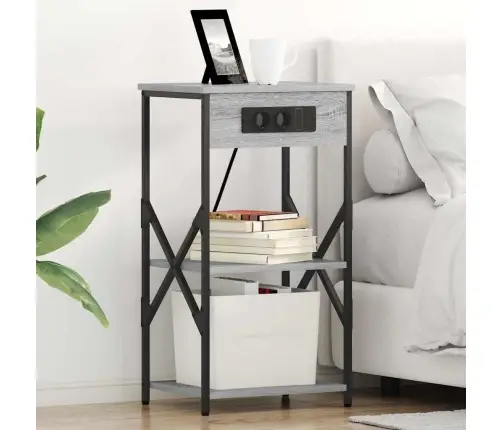 Šalia Lovos Spintelė 2 Pcs Pilka Sonoma Ąžuolo 41 X 31 X 76 Cm