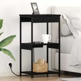 Naktinis Staliukas Su Įkrovimo Stotimi Su Lentyna Juoda Ąžuolo