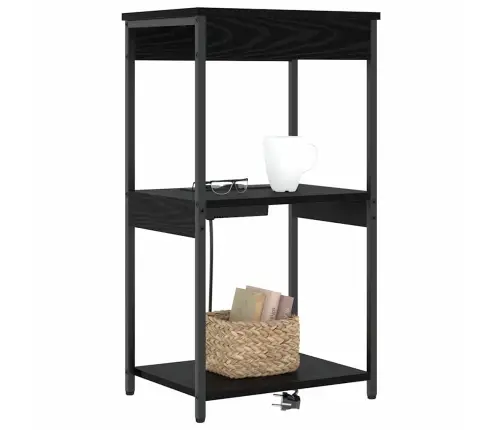 Naktinis Staliukas Su Įkrovimo Stotimi Su Lentyna Juoda Ąžuolo