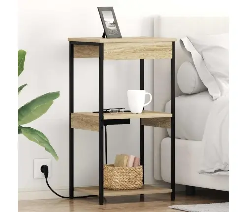 Nakts Skapis Ar Uzlādes Staciju Sonomas Ozola Inženierijas Koks Vidaxl