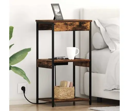 Nakts Skapis Ar Uzlādes Staciju Ar Plauktu Dūmakaina Ozolkoka Vidaxl