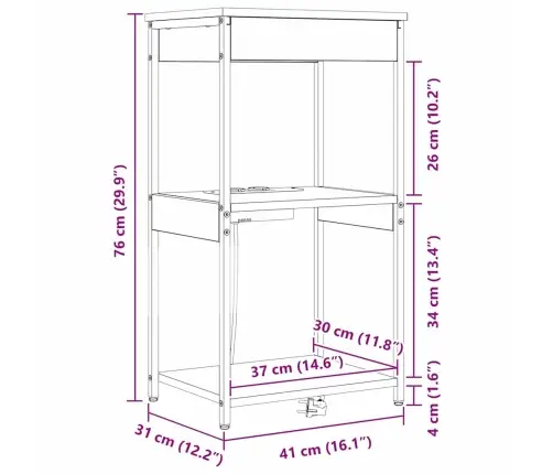 Nakts Skapis Ar Uzlādes Staciju Ar Plauktu Dūmakaina Ozolkoka Vidaxl