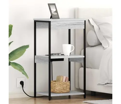 Nakts Skapis Ar Uzlādes Staciju Ar Plauktu Pelēka Sonomas Ozola Vidaxl