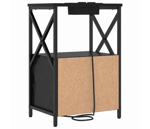 Nakts Skapis Ar Uzlādes Staciju Ar Atvilktni 2 Pcs Melns Ozols Vidaxl