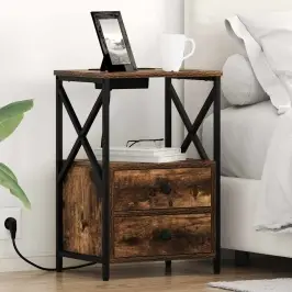 Nakts Skapis Ar Uzlādes Staciju Ar Atvilktni Dūmakaina Ozolkoka Vidaxl