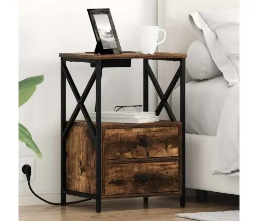 Nakts Skapis Ar Uzlādes Staciju 2 Pcs Dūmakaina Ozolkoka Vidaxl