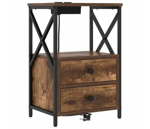 Nakts Skapis Ar Uzlādes Staciju 2 Pcs Dūmakaina Ozolkoka Vidaxl