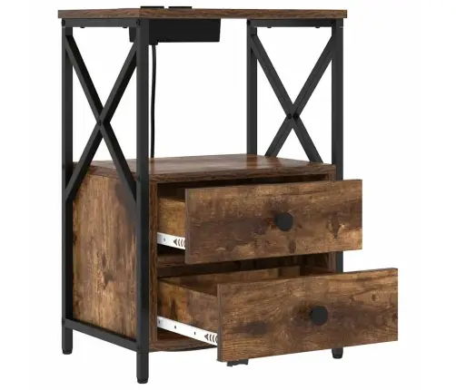 Nakts Skapis Ar Uzlādes Staciju 2 Pcs Dūmakaina Ozolkoka Vidaxl