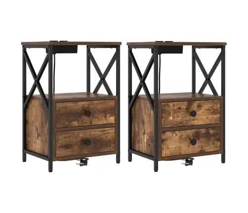 Nakts Skapis Ar Uzlādes Staciju 2 Pcs Dūmakaina Ozolkoka Vidaxl