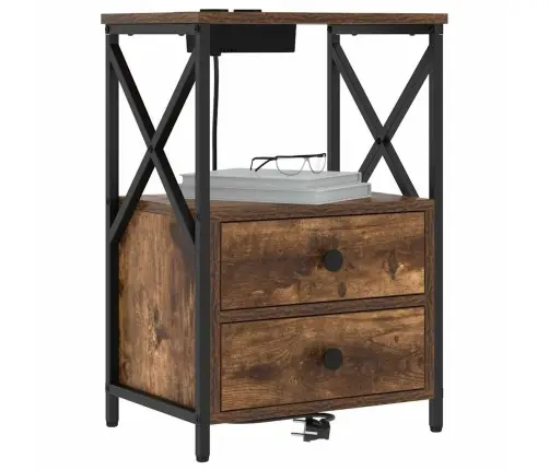 Nakts Skapis Ar Uzlādes Staciju 2 Pcs Dūmakaina Ozolkoka Vidaxl