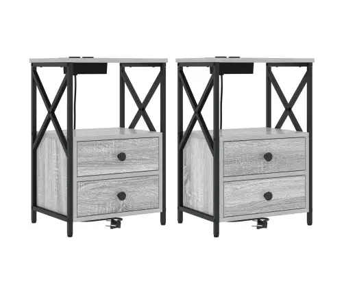 Nakts Skapis Ar Uzlādes Staciju 2 Pcs Pelēka Sonomas Ozola Vidaxl