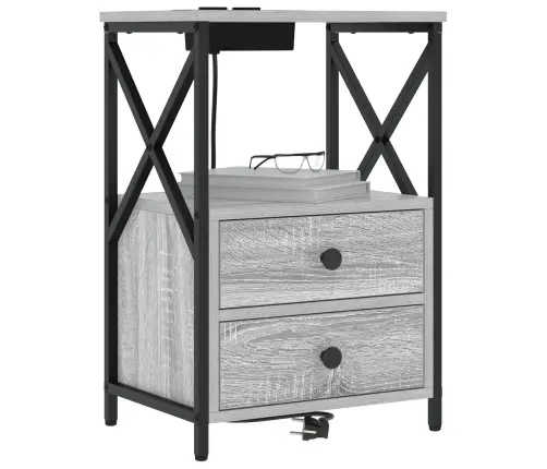 Nakts Skapis Ar Uzlādes Staciju 2 Pcs Pelēka Sonomas Ozola Vidaxl