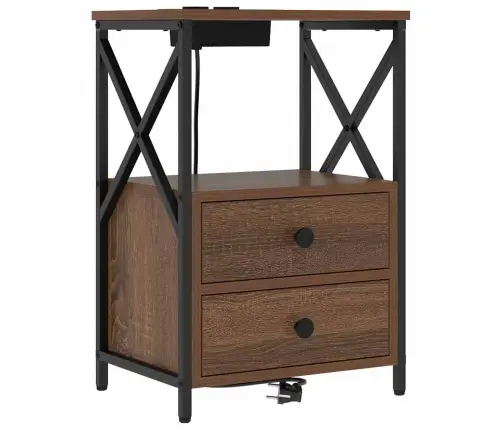 Naktinis Staliukas Su Įkrovimo Stotimi Su Stalčių Ruda Ąžuolo