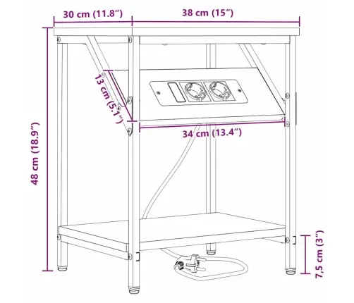 Nakts Skapītis Brūna Ozolkoka 38 X 30 X 48 Cm Inženierijas Koks Vidaxl