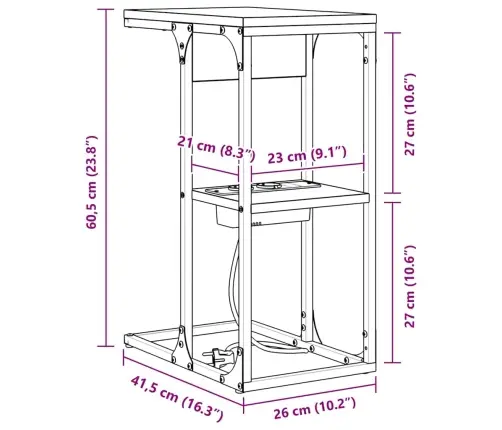 Naktsgaldiņš Brūns Ozols 41.5 X 26 X 60.5 Cm Inženierijas Koks Vidaxl
