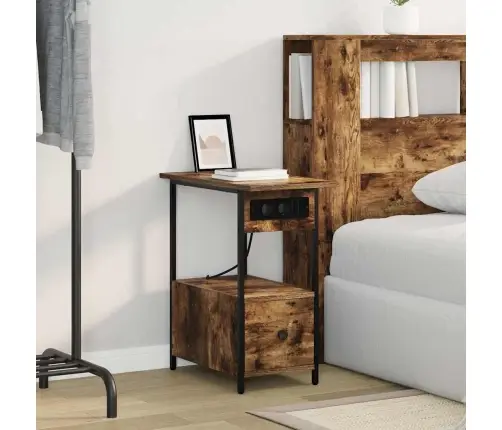 Nakts Skapītis Ar Atvilktni Dūmakaina Ozolkoka 60 X 30 X 61 Cm Vidaxl