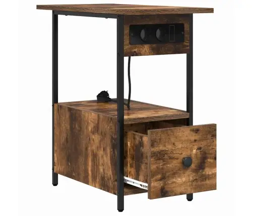 Nakts Skapītis Ar Atvilktni Dūmakaina Ozolkoka 60 X 30 X 61 Cm Vidaxl