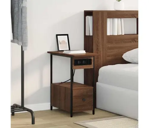 Nakts Skapītis Brūna Ozolkoka 60 X 30 X 61 Cm Inženierijas Koks Vidaxl