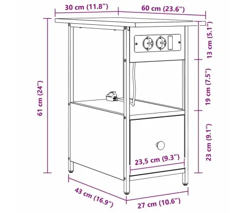 Nakts Skapītis Brūna Ozolkoka 60 X 30 X 61 Cm Inženierijas Koks Vidaxl