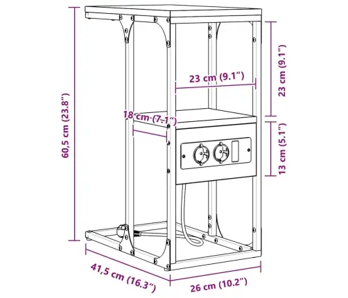 Šalia Lovos Spintelė Juoda Ąžuolo 41.5 X 26 X 60.5 Cm