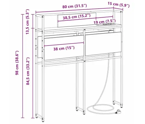 Hoiustamispeatoe Riiuliga Peaga Pruun Tamm 80 Cm Tehispuit