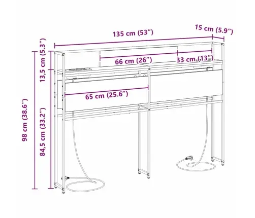 Uzglabāšanas Galvas Balsts Melns Ozols 135 Cm Inženierijas Koks Vidaxl