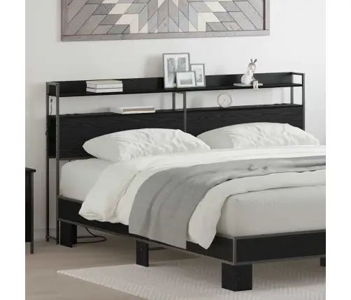 Hoiustamispeatoe Riiuliga Peaga Must Tamm 200 Cm Tehispuit