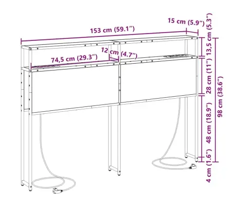 Hoiustamispeatoe Riiuliga Peaga Must Tamm 150 Cm Tehispuit