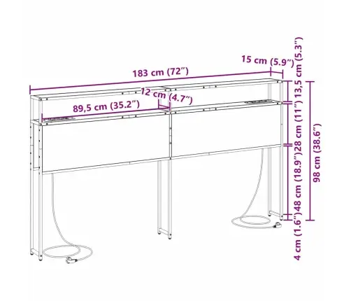 Uzglabāšanas Galvas Balsts Pelēka Sonomas Ozola 180 Cm Vidaxl