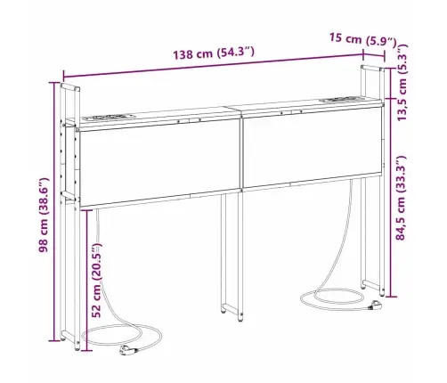 Uzglabāšanas Galvas Balsts Brūna Ozolkoka 135 Cm Vidaxl