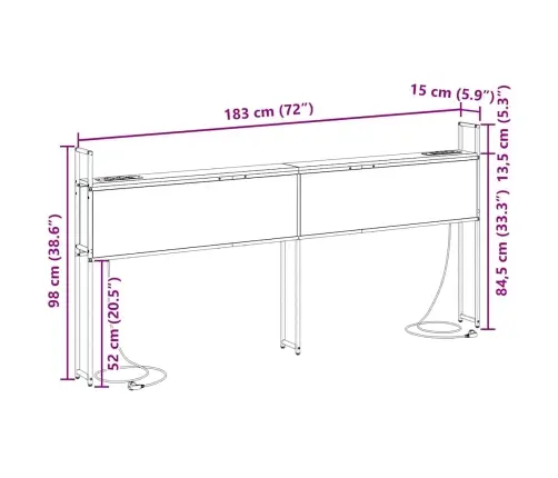 Uzglabāšanas Galvas Balsts Brūna Ozolkoka 180 Cm Vidaxl