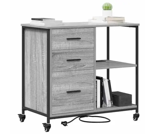 Biroja Skapis Ar Riteni Pelēka Sonomas Ozola 76 X 41 X 72 Cm Vidaxl