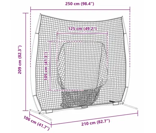 Beisbols Un Softball Melna 250 X 106 X 209 Cm Poliesters Vidaxl