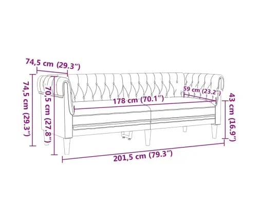 Chesterfield Dīvāns Gaiši Pelēka 201.5 X 74.5 X 74.5 Cm Audums Vidaxl