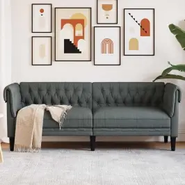 Chesterfield Dīvāns Tumši Pelēka 201.5 X 74.5 X 74.5 Cm Audums Vidaxl