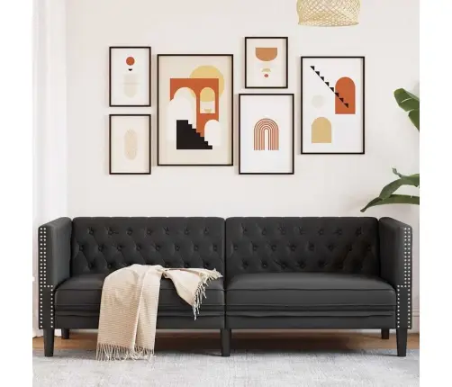 Chesterfield-Diivan Must 194 X 74.5 X 70.5 Cm Kunstnahk