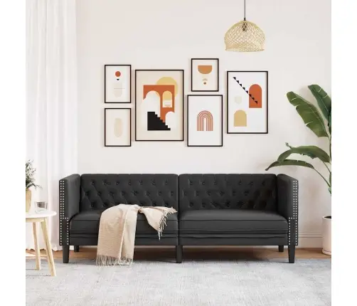 Chesterfield-Diivan Must 194 X 74.5 X 70.5 Cm Kunstnahk