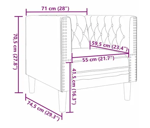 Česterfīlda Dīvāna Krēsls Melna 71 X 74.5 X 70.5 Cm Samts Vidaxl